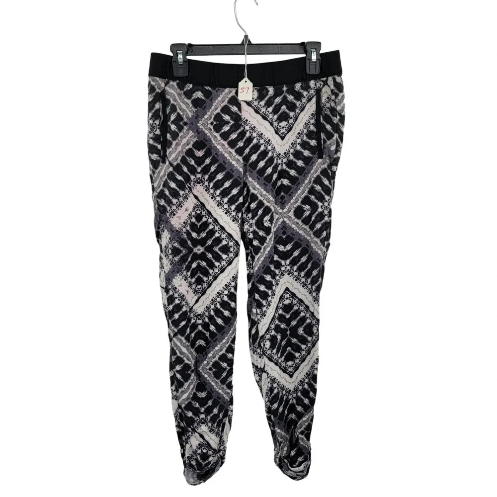 Hurley Pants Joggers Loungewear Elastic Waist Tapered Cuffed‎ Hem Print Black S